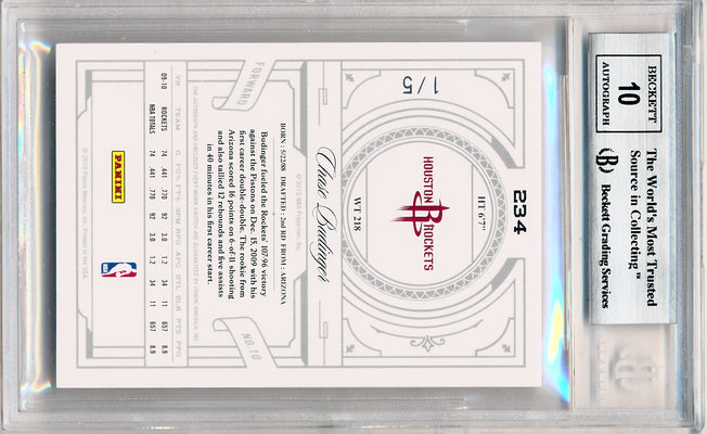 Panini 2009-2010 National Treasures Century Platinum #234 Chase Budinger 1/5 / BGS Grade 9 / Auto Grade 10