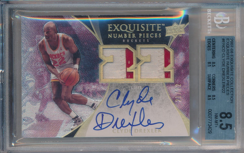 Upper Deck 2007-2008 Exquisite Collection Exquisite Number Pieces #EN-CD Clyde Drexler 21/22 / BGS Grade 8.5 / Auto Grade 10