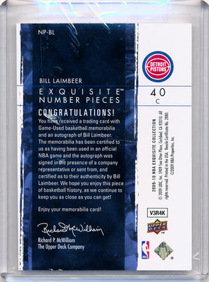 Upper Deck 2009-2010 Exquisite Collection Numbers #NPBL Bill Laimbeer 9/40