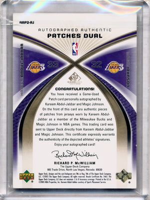 Upper Deck 2005-2006 Sp Game Used Edition Dual Patches #AAP2-AJ Kareem Abdoul-Jabbar / Magic Johnson 4/5