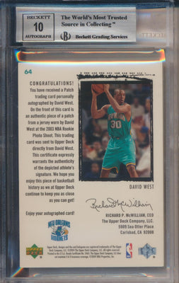 Upper Deck 2003-2004 Exquisite Collection Exquisite Rookie Patch Auto #64 David West 64/225 / BGS Grade 9 / Auto Grade 10