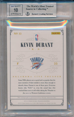 Panini 2012-2013 National Treasures Notable Nicknames #13 Kevin Durant 12/49 / BGS Grade 9 / Auto Grade 10