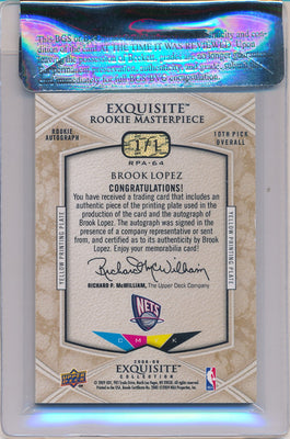 Upper Deck 2008-09 Exquisite Collection Exquisite Rookie MasterPiece Yellow Plate #RPA-64 Brook Lopez 1/1 / BGS Grade 7 / Auto Grade 10