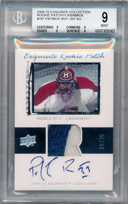 Upper Deck 2009-2010 Exquisite Collection Rookie Patch Flashback #78T Patrick Roy 10/25 / BGS Grade 9 / Auto Grade 9