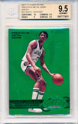 Upper Deck 2011-12 Fleer Retro Precious Metal Gems GREEN #PM-32 Magic Johnson 7/10 / BGS Grade 9.5