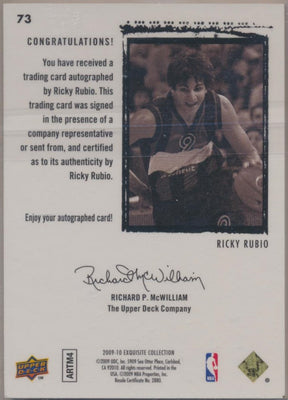 Upper Deck 2009-2010 Exquisite Collection Rookie Auto #73 Ricky Rubio 70/225