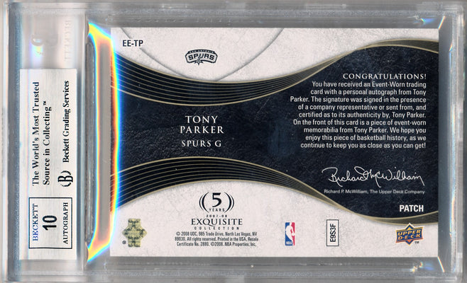 Upper Deck 2007-2008 Exquisite Collection Emblems Of Endorsement #EETP Tony Parker 2/10 / BGS Grade 9 / Auto Grade 10