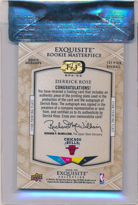 Upper Deck 2008-09 Exquisite Collection MasterPiece Cyan Plate #RPA-92 Derrick Rose 1/1 / BGS Grade 7 / Auto Grade 10