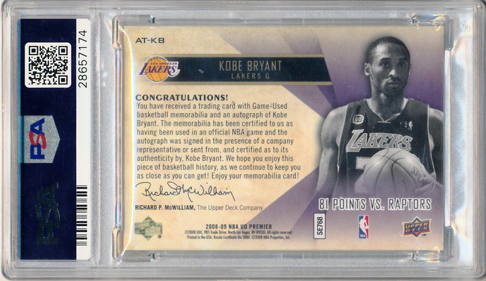 Upper Deck 2008 Premier Attractions Auto. Jersey #AT-KB Kobe Bryant 14/50 / PSA Grade 10 / Auto Grade 10