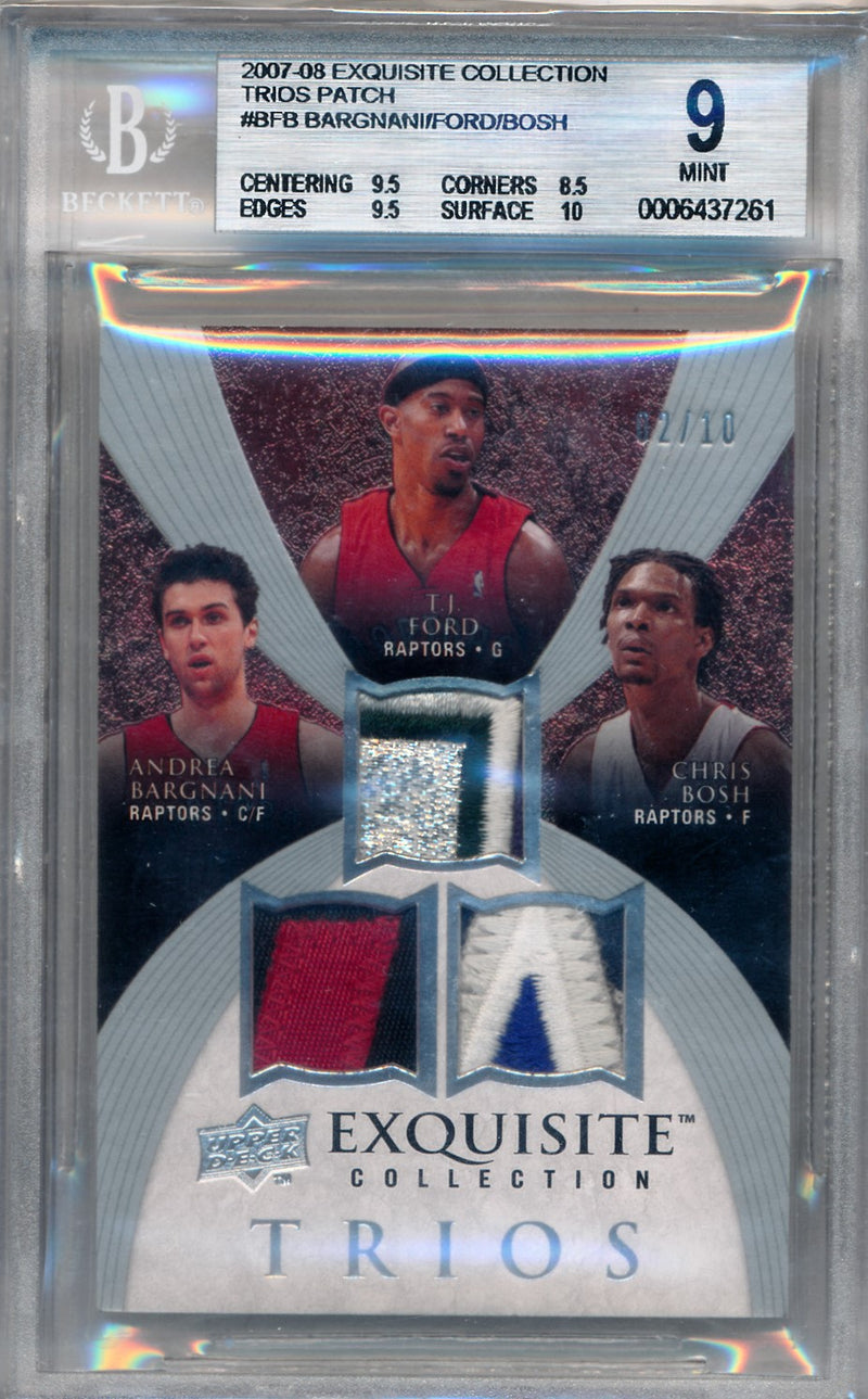 Upper Deck 2007-2008 Exquisite Collection Trios Patch #BFB Andrea Bargnani / T.J. Ford / Chris Bosh 2/10 / BGS Grade 9