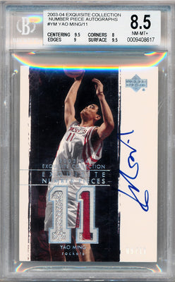 Upper Deck 2003-2004 Exquisite Collection Number Piece Autographs #NP-YM Yao Ming 9/11 / BGS Grade 8.5 / Auto Grade 10