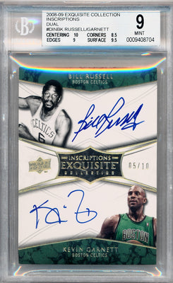 Upper Deck 2008-2009 Exquisite Collection Dual Inscriptions #DIN-BK Bill Russell / Kevin Garnett 5/10 / BGS Grade 9 / Auto Grade 10