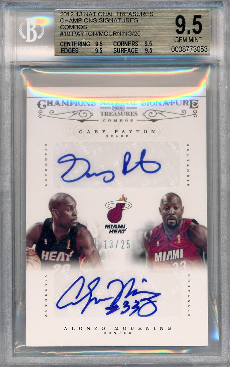 Panini 2012-2013 National Treasures Champions Signatures Combos #10 Gary Payton / Alonzo Mourning 13/25 / BGS Grade 9.5 / Auto Grade 10