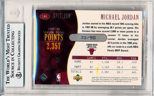 Upper Deck 1998-1999 SPX Finite Spectrum #181 Michael Jordan 32/50 / BGS Grade 8.5