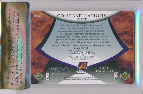 Upper Deck 2006-2007 Exquisite Collection Emblems Of Endorsement #EMSN Steve Nash 8/15 / Auto Grade 10