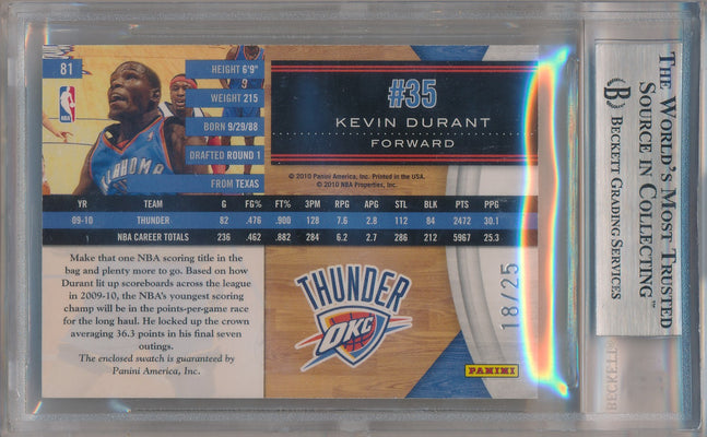 Panini 2010-2011 Limited Threads #81 Kevin Durant 18/25 / BGS Grade 9