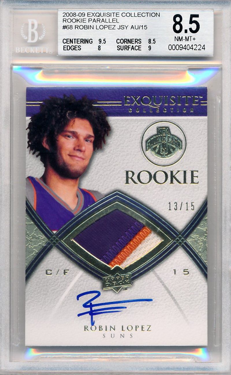 Upper Deck 2008-2009 Exquisite Collection Rookie Parallel #68 Robin Lopez 13/15 / BGS Grade 8.5 / Auto Grade 10