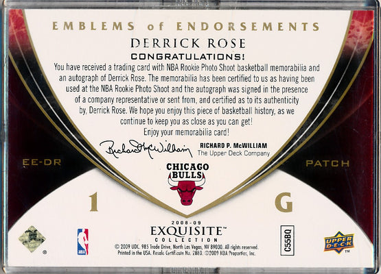 Upper Deck 2008-2009 Exquisite Collection Emblems Of Endorsement #EEDR Derrick Rose  3/10