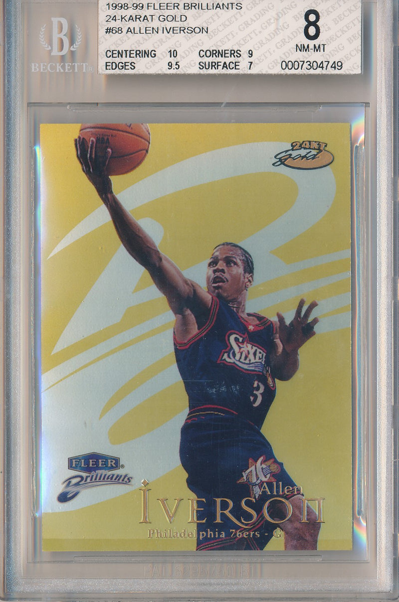 Fleer 1998-1999 Brilliants 24 Karat Gold #68TG Allen Iverson 2/24 / BGS Grade 8