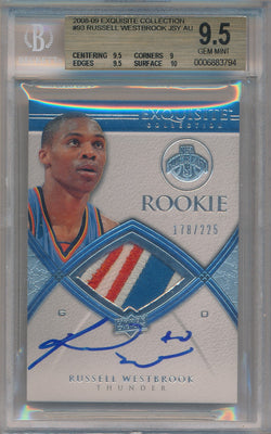 Upper Deck 2008-09 Exquisite Collection Rookie Jersey Auto #93 Russell Westbrook 178/225 / BGS Grade 9.5 / Auto Grade 10