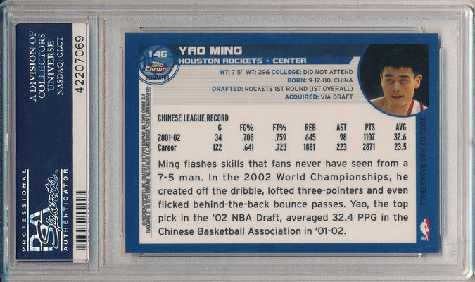 Topps 2002-2003 Chrome Rookie Card #146 Yao Ming  / PSA Grade 10