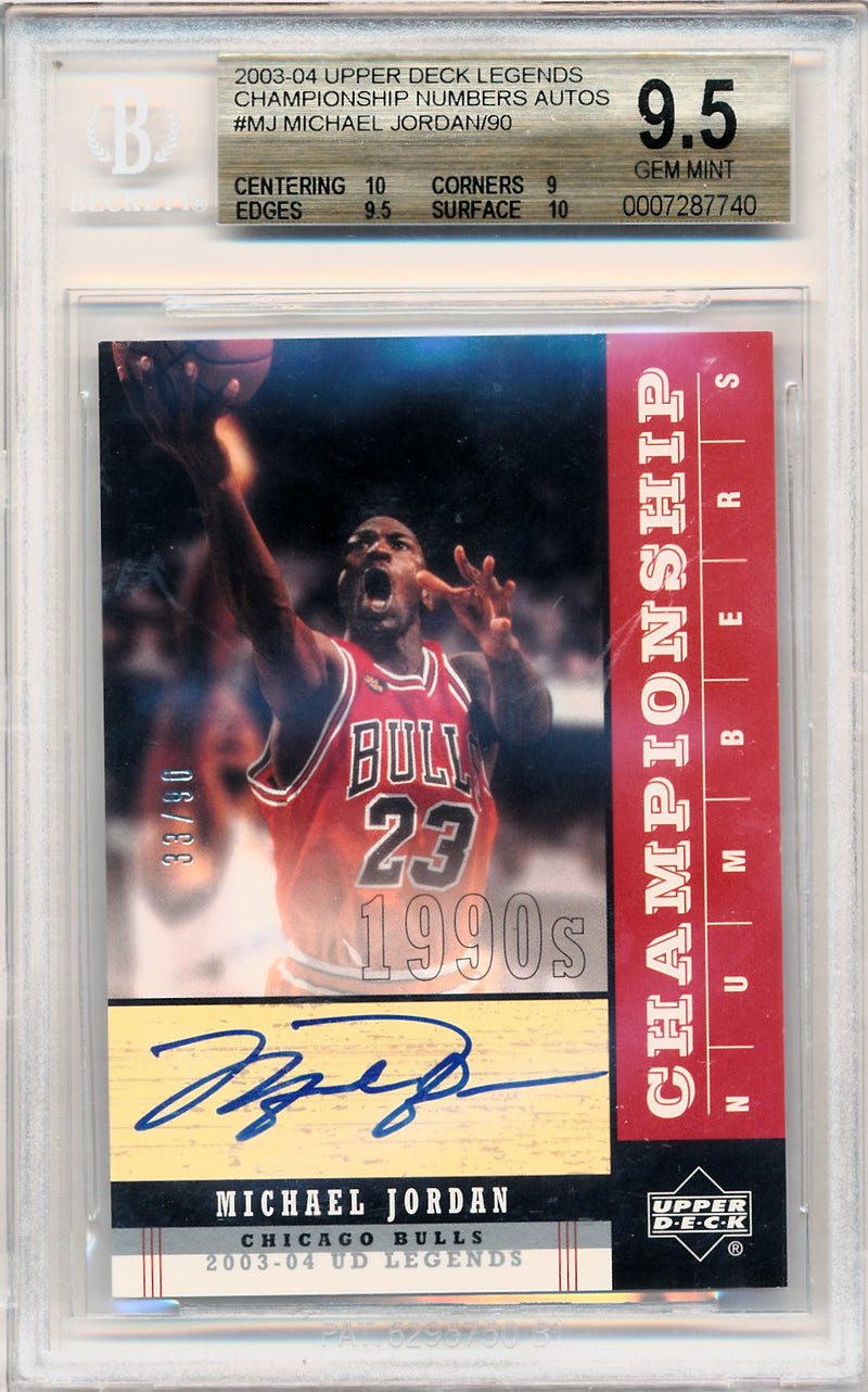 Upper Deck 2003-2004 Upper Deck Legends Championship Numbers Autos #MJ Michael Jordan 33/90 / BGS Grade 9.5 / Auto Grade 10