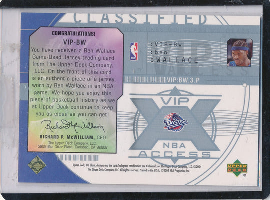 Upper Deck 2003-04 UD Glass VIP Access Jerseys #VIP-BW Ben Wallace 08/25