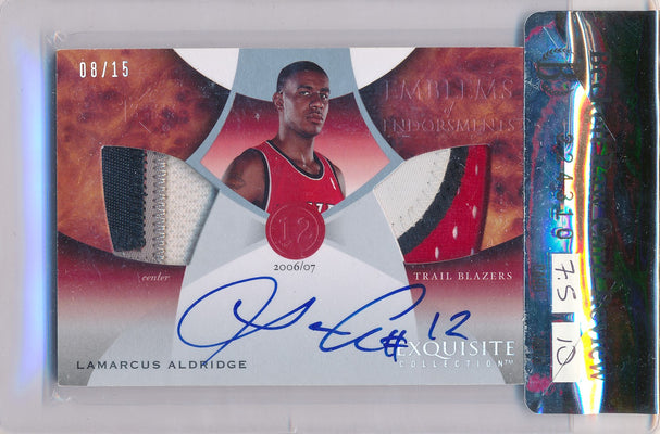 Upper Deck 2006-2007 Exquisite Collection Emblems Of Endorsement #EMLA Lamarcus Aldridge 8/15 / Auto Grade 10