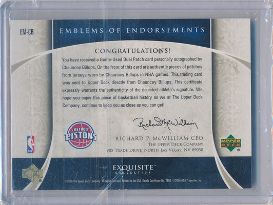 Upper Deck 2005-2006 Exquisite Collection Emblems Of Endorsement #EMCB Chauncey Billups 12/15