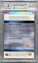 Upper Deck 2003-2004 Exquisite Collection Emblems Of Endorsements #EM-CA Carmelo Anthony 3/15 / BGS Grade 8.5 / Auto Grade 10