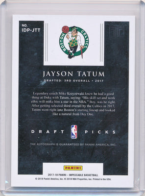 Panini 2017-2018 Impeccable Draft Picks #IDPJTT Jayson Tatum 1/3