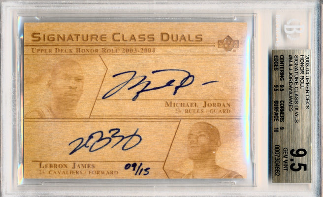 Upper Deck 2003-2004 Upper deck Honor Role Signature Class Duals #SC-MJ/LJ Michael Jordan / Lebron James 9/15 / BGS Grade 9.5 / Auto Grade 10