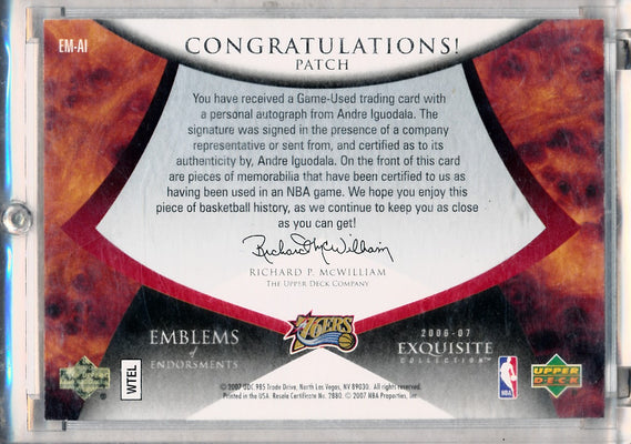 Upper Deck 2006-2007 Exquisite Collection Emblems Of Endorsement #EMAI Andre Iguodala 14/15