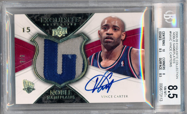 Upper Deck 2008-2009 Exquisite Collection Noble Nameplates #NAVC Vince Carter 5/5 / BGS Grade 8.5 / Auto Grade 10