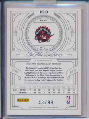 Panini  2009-2010 National Treasures RC Auto #199 Demar DeRozan 43/99