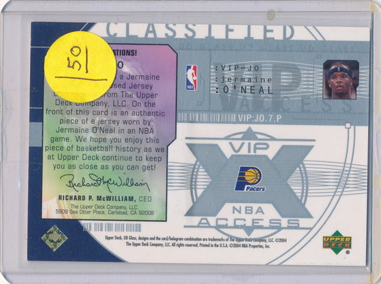 Upper Deck 2003-04 UD Glass VIP Access Jerseys #VIP-JO Jermaine O'neal 14/25