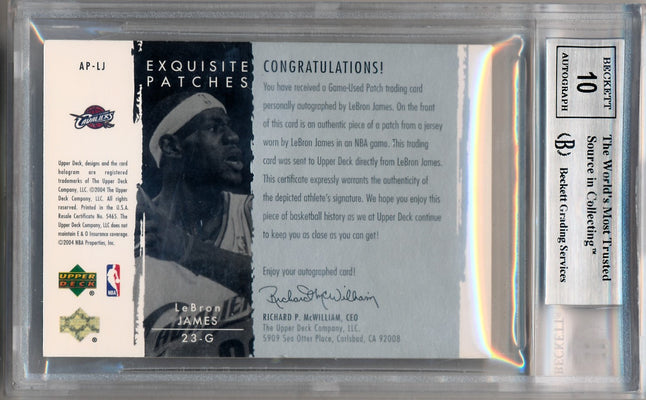 Upper Deck 2003-2004 Exquisite Collection Patches Autographs #AP-LJ Lebron James 85/100 / BGS Grade 9 / Auto Grade 10