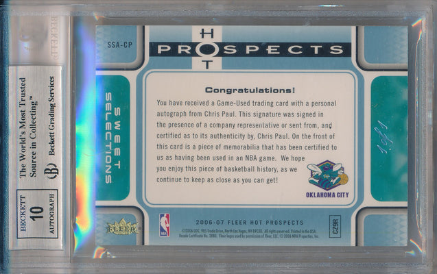 Fleer 2006-2007 Fleer Hot Prospects Sweet Selections Autos #SSA-CP Chris Paul 1/1 / BGS Grade 9 / Auto Grade 10