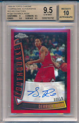 Topps 2008-09 Chrome Youthquake Autographs Red Refractors #YQA7 Derrick Rose 1/3 / BGS Grade 9.5 / Auto Grade 10