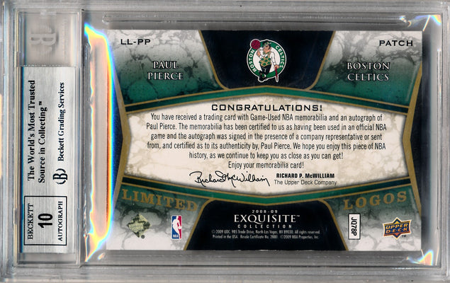 Upper Deck 2008-2009 Exquisite Collection Limited Logos #LLPP Paul Pierce 16/25 / BGS Grade 8.5 / Auto Grade 10