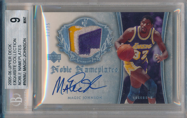 Upper Deck 2005-2006 Exquisite Collection Noble NamePlates #NM-JW Magic Johnson 17/25 / BGS Grade 9 / Auto Grade 10