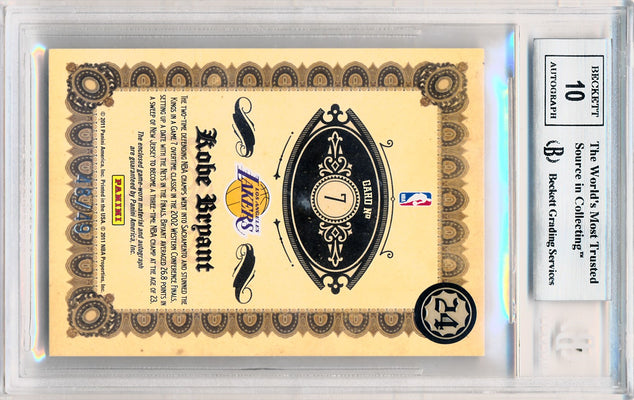 Panini 2010-2011 Gold Standard 24-Karat Kobe Materials #7 Kobe Bryant 48/49 / BGS Grade 9 / Auto Grade 10