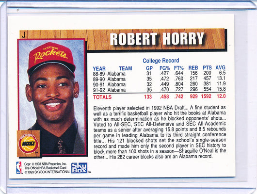 SkyBox 1992-1993 Hoops NBA Draft #J Robert Horry