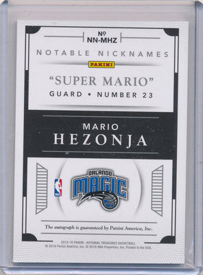 Panini 2015-2016 National Treasures  Notable Nicknames  #NN-MHZ Mario Hezonja 5/25