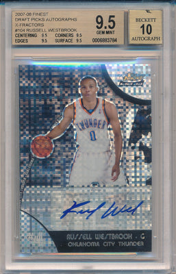 Topps 2007-08 Finest Draft Picks Autographs X-Fractors #104 Russell Westbrook 8/10 / BGS Grade 9.5 / Auto Grade 10