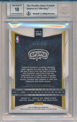 Panini 2012-2013 Select Rookie    #250 Kawhi Leonard 2/249 / BGS Grade 9 / Auto Grade 10