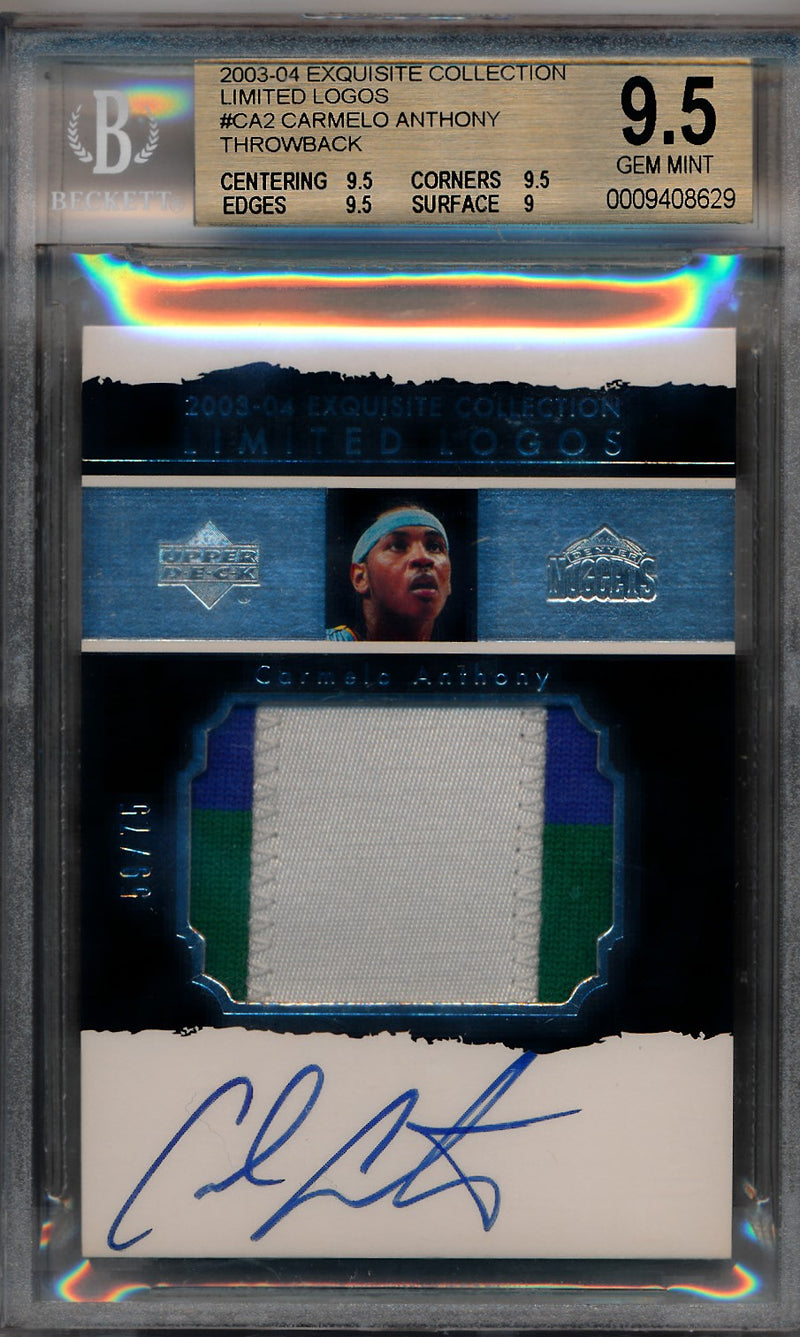 Upper Deck 2003-2004 Exquisite Collection Limited Logos #CA2 Carmelo Anthony 59/75 / BGS Grade 9.5 / Auto Grade 10