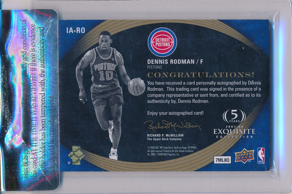 Upper Deck 2007-2008 Exquisite Collection Inscriptions #IA-RO Dennis Rodman 14/25 / BGS Grade 8.5 / Auto Grade 10