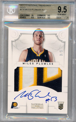 Panini 2012-2013 National Treasures  Gold #176 Miles Plumlee 3/5 / BGS Grade 9.5 / Auto Grade 10