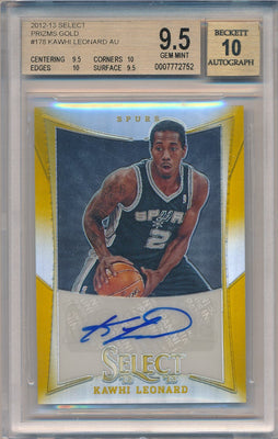 Panini 2012-2013 Select Prizms Gold #178 Kawhi Leonard 4/10 / BGS Grade 9.5 / Auto Grade 10